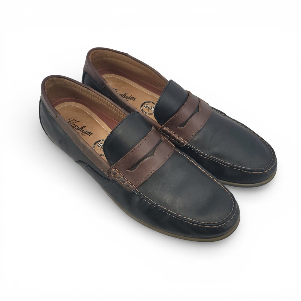 Florsheim Mens 12M Penny Loafers Moc Toe Leather Driving Shoes‎ Brown Black EUC